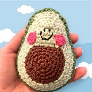 Single organic cotton avocado rattle with pit handmade crochet made to order